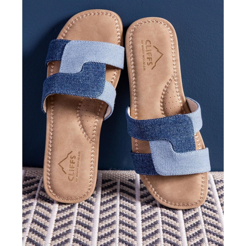 Women's Cliffs Fraida Denim Slide Sandals Size 6.5 New‎ in Box